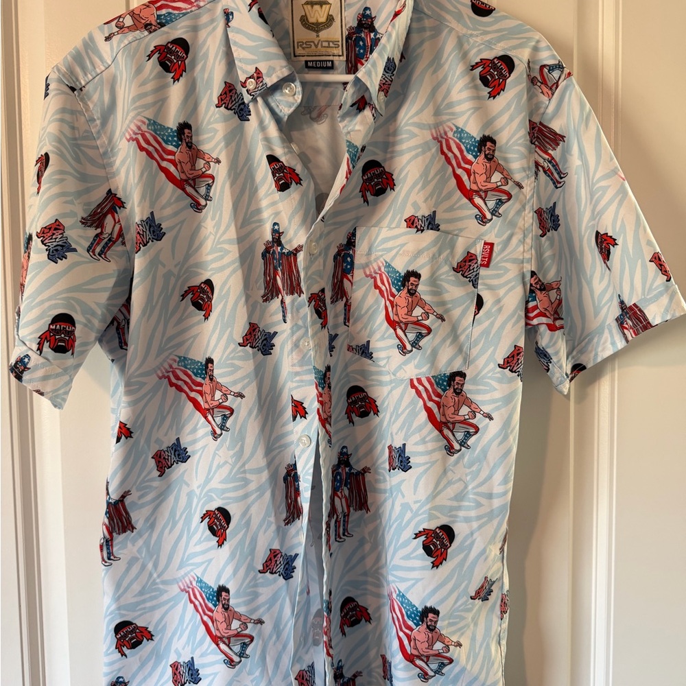 RSVLTS Men's Light Blue Graphic Button Down Shirt